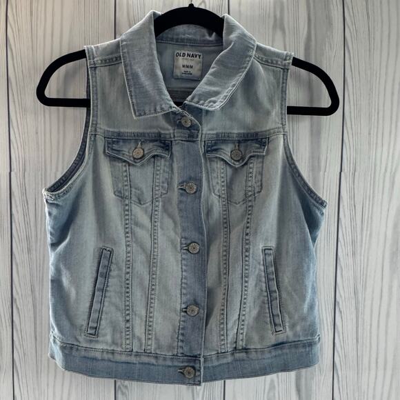 Y2K Old Navy Denim Blue Jean Vest Casual Women's M Light Wash Pockets - Picture 1 of 9